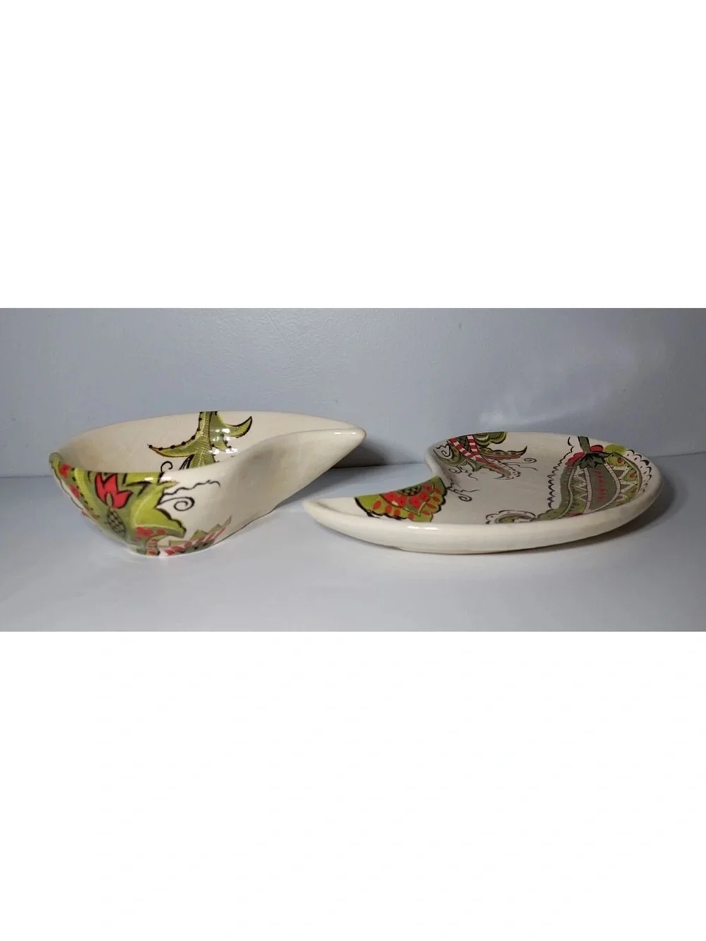 Pier 1 Imports Earthenware Jardine Paisley Shaped Plate/Salsa Dish Hand Painted